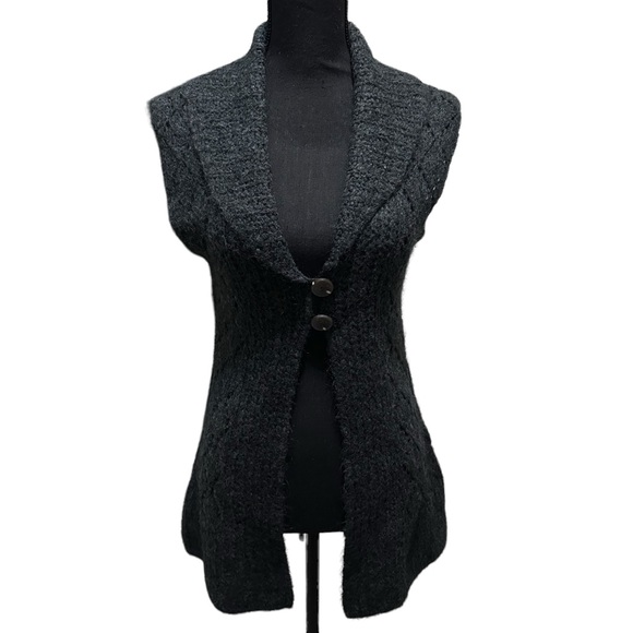 Eddie Bauer Women's Medium‎ Dark Gray Mohair Hand Knit Sleeveless Cardigan. - Picture 1 of 7